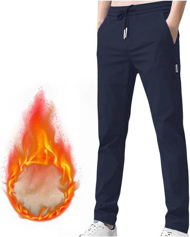 Mens Fleece Lined Winter Pants Loose Fit Warm Athletic Joggers with Pockets Workout Lightweight Running Sweatpants in Saudi Arabia
