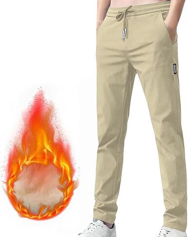 Mens Fleece Lined Winter Pants Loose Fit Warm Athletic Joggers with Pockets Workout Lightweight Running Sweatpants in Saudi Arabia