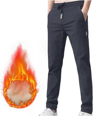 Mens Fleece Lined Winter Pants Loose Fit Warm Athletic Joggers with Pockets Workout Lightweight Running Sweatpants in Saudi Arabia