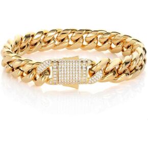 18K men's gold bracelet with Cuban style design and diamond inlay, perfectly blending fashion and luxury to add male charm Valentine's Day gifts in Kuwait