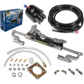 300HP Boat Outboard Hydraulic Steering System Kit Fits for Yamaha/Suzuki/Honda/Mercury/Nissan/Tohatsu, Including Hydraulic Steering Cylinder, Helm Pump, Tubing and Cuttable Hose in Saudi Arabia