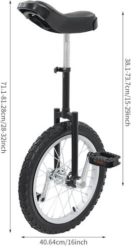 دراجة أحادية الدراجة الهوائية مقاس 16 بوصة، ارتفاع قابل للتعديل 28-32 بوصة دراجة توازن الدراجة الهوائية الأحادية العجلة مع دواسات، دراجة ذات عجلة واحدة مع أقصى حمولة 110 رطل للبالغين والأطفال، تمارين اللياقة البدنية اليومية، تدريب التوازن in Kuwait