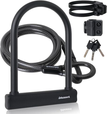 قفل الدراجة، قفل U للدراجة شديد التحمل مضاد للسرقة، كابل أمان بطول 18 مم بطول 6 أقدام مع دعامة تثبيت قوية و3 مفاتيح للدراجة الإلكترونية والدراجة النارية والسكوتر الكهربائي in Kuwait