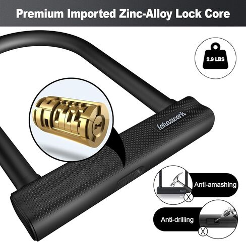 قفل الدراجة، قفل U للدراجة شديد التحمل مضاد للسرقة، كابل أمان بطول 18 مم بطول 6 أقدام مع دعامة تثبيت قوية و3 مفاتيح للدراجة الإلكترونية والدراجة النارية والسكوتر الكهربائي in Kuwait