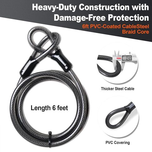 قفل الدراجة، قفل U للدراجة شديد التحمل مضاد للسرقة، كابل أمان بطول 18 مم بطول 6 أقدام مع دعامة تثبيت قوية و3 مفاتيح للدراجة الإلكترونية والدراجة النارية والسكوتر الكهربائي in Kuwait