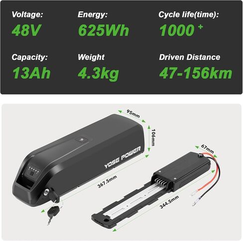 Yose Power 48V 13Ah Ebike Battery for 800W/ 750W/ 500W/ 350W/ 250W/ 100W Motor Electric Bicycle Battery Compatible with Heybike for Race max/Mars 2.0 with USB Port and Keys in Saudi Arabia