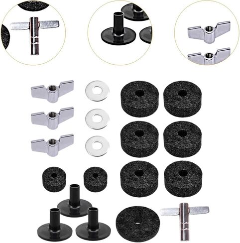 DYNWAVE 19Pcs Cymbal Replacement Accessories Wing Nuts Washers, Hardware, Lightweight Drum Key Cymbal Felts for Performance, Repair, black in Saudi Arabia