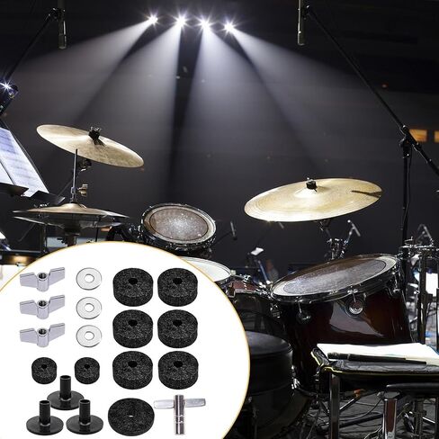 DYNWAVE 19Pcs Cymbal Replacement Accessories Wing Nuts Washers, Hardware, Lightweight Drum Key Cymbal Felts for Performance, Repair, black in Saudi Arabia
