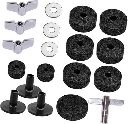 DYNWAVE 19Pcs Cymbal Replacement Accessories Wing Nuts Washers, Hardware, Lightweight Drum Key Cymbal Felts for Performance, Repair, black in Saudi Arabia