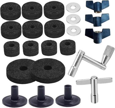 23 Pieces Cymbal Replacement Accessories with Wing Nuts Washers Drum Key, Portable Cymbal Stand Sleeve for Drum Set, Black in Saudi Arabia