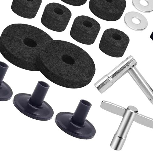 23 Pieces Cymbal Replacement Accessories with Wing Nuts Washers Drum Key, Portable Cymbal Stand Sleeve for Drum Set, Black in Saudi Arabia