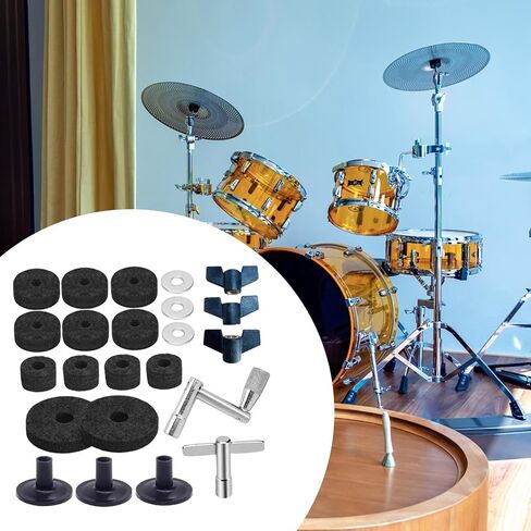 23 Pieces Cymbal Replacement Accessories with Wing Nuts Washers Drum Key, Portable Cymbal Stand Sleeve for Drum Set, Black in Saudi Arabia
