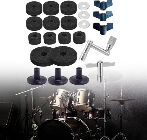 23 Pieces Cymbal Replacement Accessories with Wing Nuts Washers Drum Key, Portable Cymbal Stand Sleeve for Drum Set, Black in Saudi Arabia