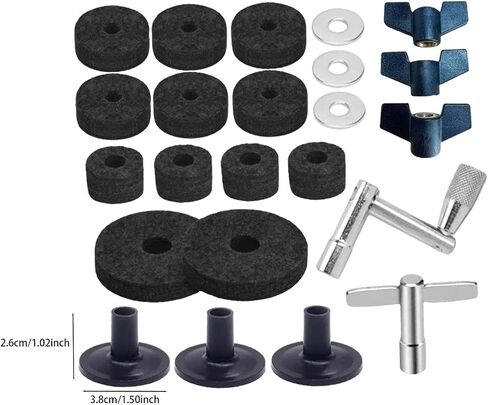 23 Pieces Cymbal Replacement Accessories with Wing Nuts Washers Drum Key, Portable Cymbal Stand Sleeve for Drum Set, Black in Saudi Arabia