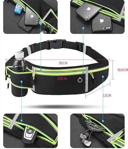 Men Women Running Belt Pack,Reflective Workout Sport Waist Pack Bag,Running Phone Holder Belt with Water Bottle Holder for Workout Walking Cycling,Black in Saudi Arabia
