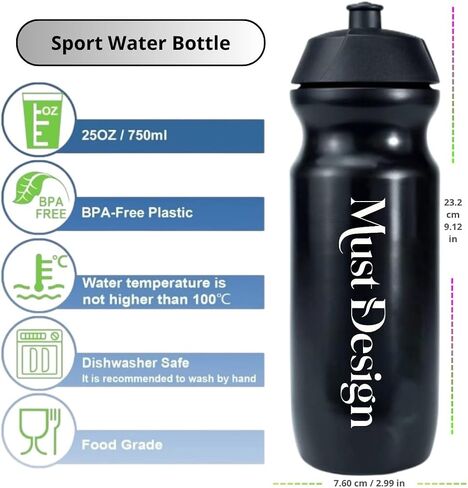 25oz (750) Sports Water Bottle for Gym,Bike & Cycling - 100% Leakproof w/Rotatable Lock Nozzle - BPA-Free, Dishwasher safe & Durable Reusable Plastic Flask Water Bottles in Saudi Arabia