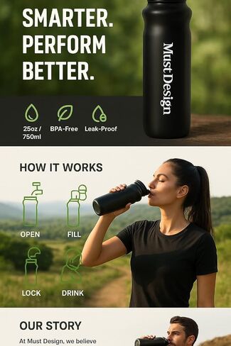 25oz (750) Sports Water Bottle for Gym,Bike & Cycling - 100% Leakproof w/Rotatable Lock Nozzle - BPA-Free, Dishwasher safe & Durable Reusable Plastic Flask Water Bottles in Saudi Arabia