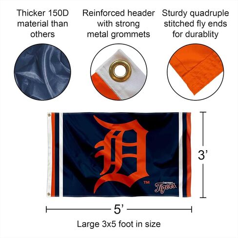 لافتة علم بحلقة معدنية بشعار WinCraft Detroit Tigers مقاس 3x5 قدم in Saudi Arabia