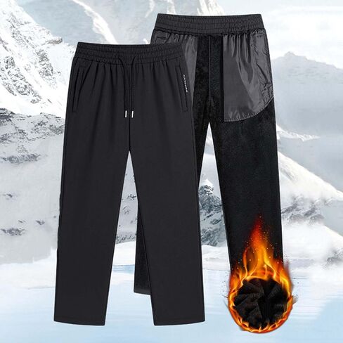 Men's Fce Lined Pants, Winter Warm Workout Athletic Sweatpants Casual Water Resistant Trousers with Zipper Pockets in Saudi Arabia