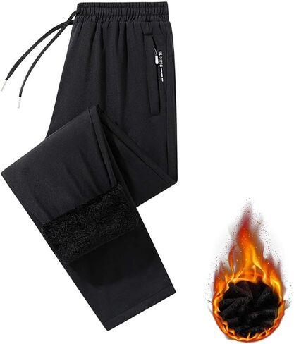 Men's Fce Lined Pants, Winter Warm Workout Athletic Sweatpants Casual Water Resistant Trousers with Zipper Pockets in Saudi Arabia