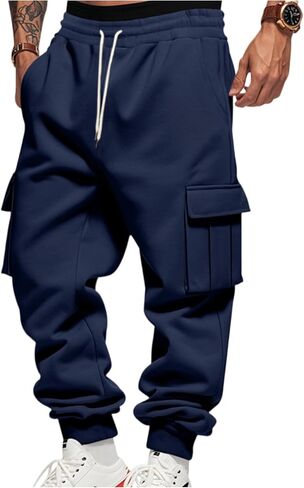 Baggy Sweatpants Men Mencomfy Drawstring Waist Fleece Joggers with Pockets Csaual Hiking Cargo Sweatpants in Kuwait