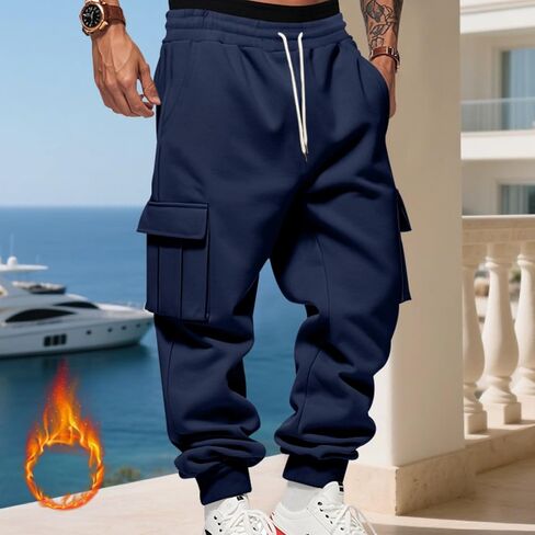 Baggy Sweatpants Men Mencomfy Drawstring Waist Fleece Joggers with Pockets Csaual Hiking Cargo Sweatpants in Kuwait