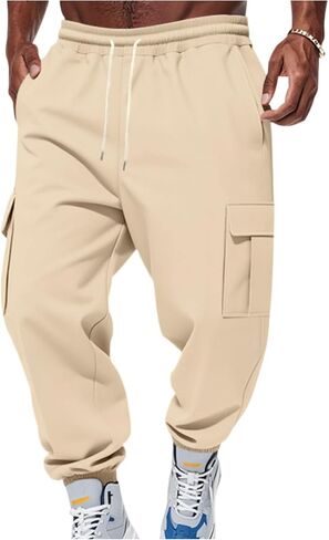 Baggy Sweatpants Men Mencomfy Drawstring Waist Fleece Joggers with Pockets Csaual Hiking Cargo Sweatpants in Kuwait