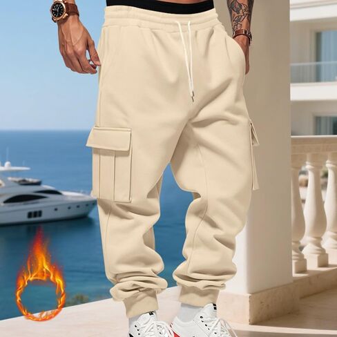 Baggy Sweatpants Men Mencomfy Drawstring Waist Fleece Joggers with Pockets Csaual Hiking Cargo Sweatpants in Kuwait