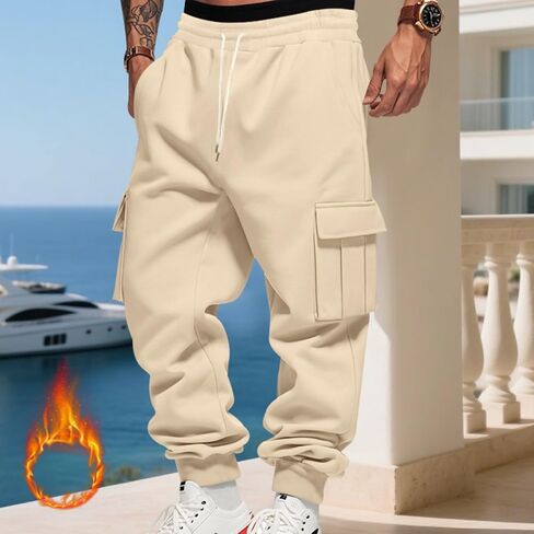 Baggy Sweatpants Men Mencomfy Drawstring Waist Fleece Joggers with Pockets Csaual Hiking Cargo Sweatpants in Kuwait
