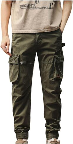 بنطال كاجوال من القطن للرجال من Cargo Joggers، بنطال رياضي فضفاض يسمح بالتهوية مع جيوب متعددة للاستخدام في الهواء الطلق in Saudi Arabia