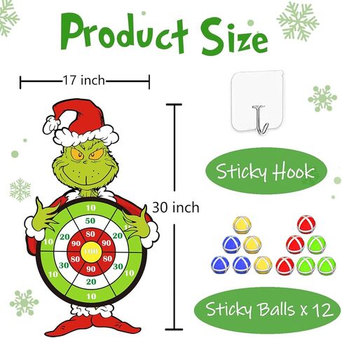 هدايا ألعاب عيد الميلاد للأطفال، لعبة لوح رمي السهام الكبيرة لعيد الميلاد مع 12 كرة لزجة، رياضة داخلية وخارجية متعددة اللاعبين، مستلزمات حفلات عيد الميلاد in Kuwait