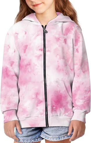 Kid Zip Up Hoodie Sweatshirts for Girl Kawaii Outfit Athletic Hoodies for Teens Long Sleeve Hooded Sweatshirt in Saudi Arabia