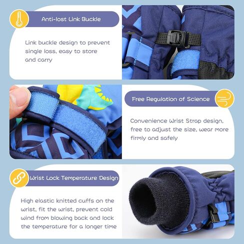 Kids Ski Gloves, Waterproof Winter Warm Snow Gloves for Boys Girls, Snowboard Mittens Ski Skate Mittens with Fleece Lining for Children Age 2-13 Cold Weather Outdoor Sport in Saudi Arabia