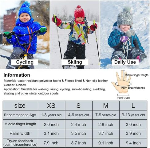 Kids Ski Gloves, Winter Warm Windproof Snow Mittens Girls Boys Cold Weather Gloves for 2~13 Years Old Kids Sledding Snowboard Skating Cycling Running and Outdoor Activities in Saudi Arabia