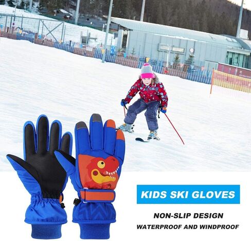 Kids Ski Gloves, Winter Warm Windproof Snow Mittens Girls Boys Cold Weather Gloves for 2~13 Years Old Kids Sledding Snowboard Skating Cycling Running and Outdoor Activities in Saudi Arabia