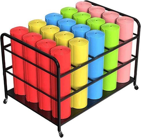 Large Yoga Mat Storage Cart with Wheels, Floor Metal Yoga Mat Holder Basket, Gym Foam Rollers Organizer, for Gym/Yoga Studio Hold 20 Exercise Mats in Saudi Arabia