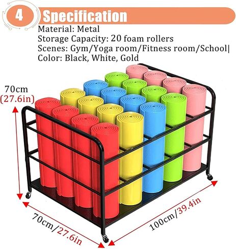 Large Yoga Mat Storage Cart with Wheels, Floor Metal Yoga Mat Holder Basket, Gym Foam Rollers Organizer, for Gym/Yoga Studio Hold 20 Exercise Mats in Saudi Arabia