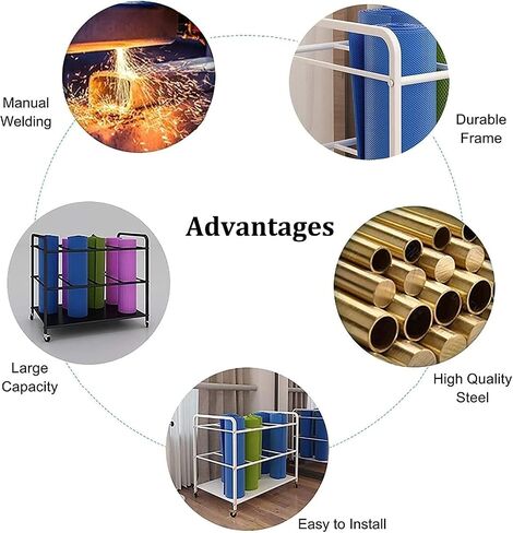 Large Yoga Mat Storage Cart with Wheels, Floor Metal Yoga Mat Holder Basket, Gym Foam Rollers Organizer, for Gym/Yoga Studio Hold 20 Exercise Mats in Saudi Arabia