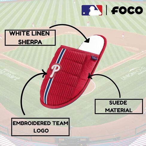 شباشب FOCO MLB الرجالية المرخصة رسميًا والمطرزة بشعار أساسي للعبة Day Team Color Baseball Sherpa Slides in Saudi Arabia