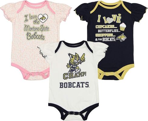 Outerstuff NCAA لحديثي الولادة (0M-9M) للرضع (12M-24M) مجموعة زاحفة للفتيات من ثلاث قطع، ولاية مونتانا بوبكاتس 0-3 أشهر in Saudi Arabia