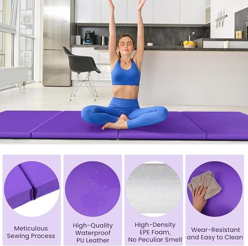 بساط الجمباز القابل للطي مقاس 10 × 4 أقدام من Fitvids - وسادة سميكة بسمك 2 بوصة مع سطح من الفينيل ومقابض حمل للسقوط واليوجا والبيلاتيس والتدريبات المنزلية والفنون القتالية in Saudi Arabia