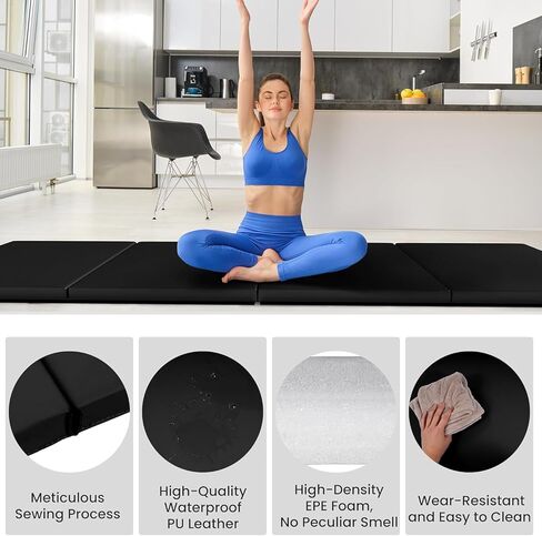 Fitvids 10x4 Feet 4-Panel Folding Gymnastics Mat – 2-Inch Thick Pad with Vinyl Surface and Carrying Handles for Tumbling, Yoga, Pilates, Home Workouts, and Martial Arts in Saudi Arabia