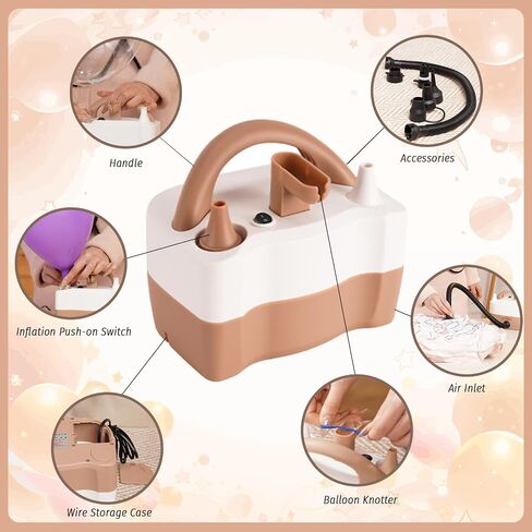 Balloon Pump Electric, Balloon Air Pump for Inflatables, Portable Electric Balloon Pump Blower Machine Dual Nozzle Balloon Inflator Tools for Birthday Decorations in Saudi Arabia