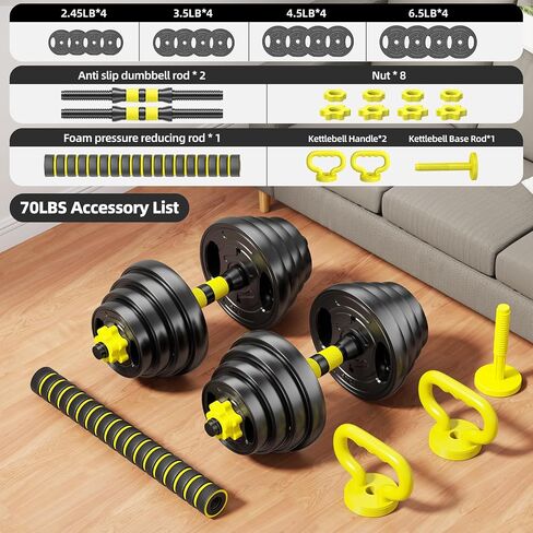 Adjustable Dumbbell Set, 10-90lbs Free Weights with Connector – 4 in 1 Dumbbells, Barbell, Kettlebell & Push Up Stand, Adjustable Weights Set for Home Gym Fitness Equipment for Men & Women in Saudi Arabia