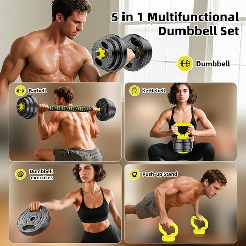 Adjustable Dumbbell Set, 10-90lbs Free Weights with Connector – 4 in 1 Dumbbells, Barbell, Kettlebell & Push Up Stand, Adjustable Weights Set for Home Gym Fitness Equipment for Men & Women in Saudi Arabia