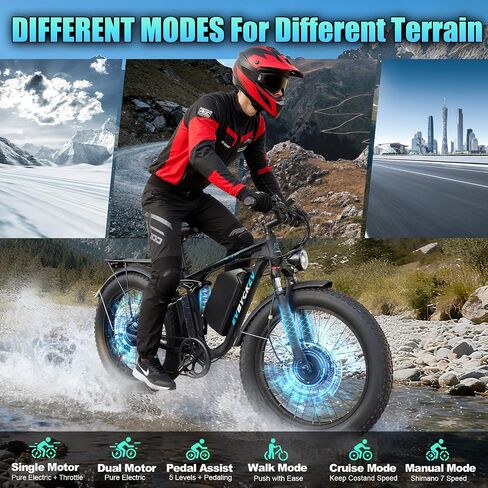 8000W Peak Dual Motor Ebike for Adults 47 MPH Fast Electric Bike, 58V Max-Output 1972 Wh Up to 105 Miles Ebikes,24" Fat Tire E-Bike,Full Suspension Electric Bicycle for Mountain Commuter Snow in Saudi Arabia