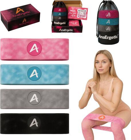 AnaErgetic Premium Resistance Bands, 4 Set of Stretch Bands for Booty Legs, Exercise Workout Bands for Women and Men, Pilates Flexbands, Durable Fabric, Exclusive Box and Carry Bag in Saudi Arabia