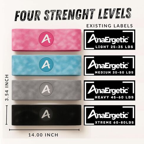 AnaErgetic Premium Resistance Bands, 4 Set of Stretch Bands for Booty Legs, Exercise Workout Bands for Women and Men, Pilates Flexbands, Durable Fabric, Exclusive Box and Carry Bag in Saudi Arabia