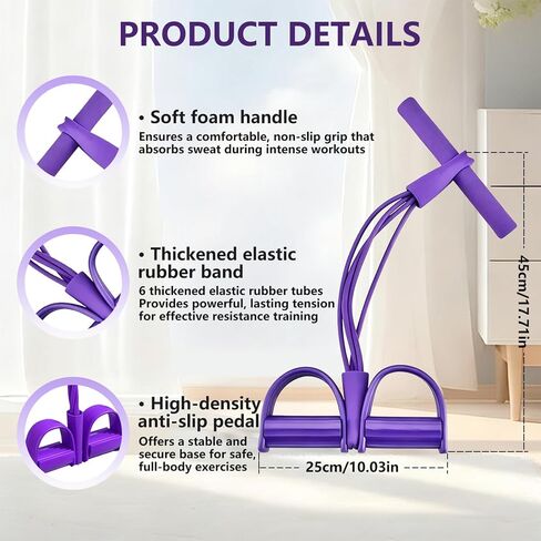 21 Fitness Resistance Bands-6 Tube Pedal Ankle Puller, Pedal Resistance Band with Handle, Natural Latex Fitness Bands, Multifunction Tension Rope for Abdomen, Waist, Arm, Leg Stretching Training in Saudi Arabia