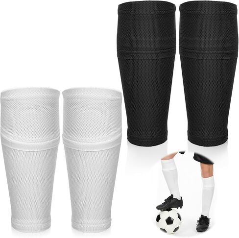 2 Pairs Soccer Shin Guard Sleeves, Soccer Shin Guard Covers Socks Football Pads Holders Breathable Shin Pad Compression Sleeves with Insert Pocket for Teenagers Youth Adults Beginners in Saudi Arabia
